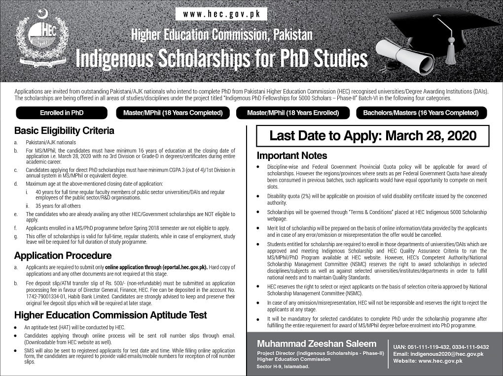 HEC Indigenous Scholarship Program 2020