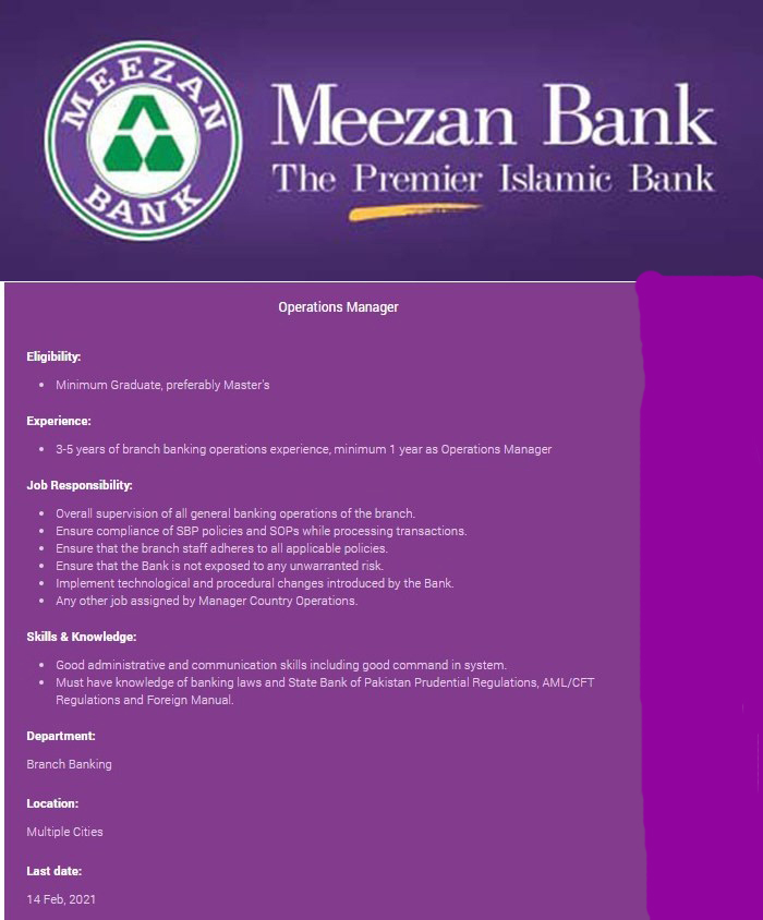 Meezan Bank Jobs 2021