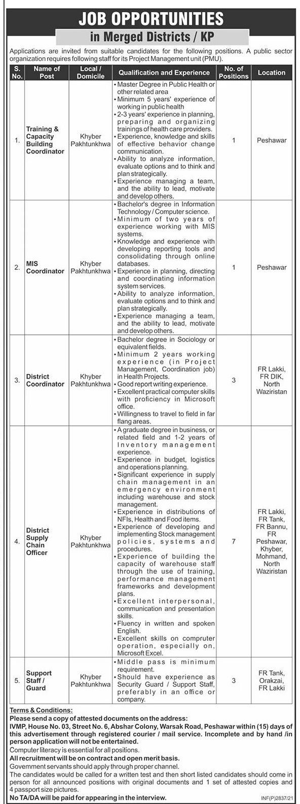 Public Sector Organization Peshawar Jobs June 2021