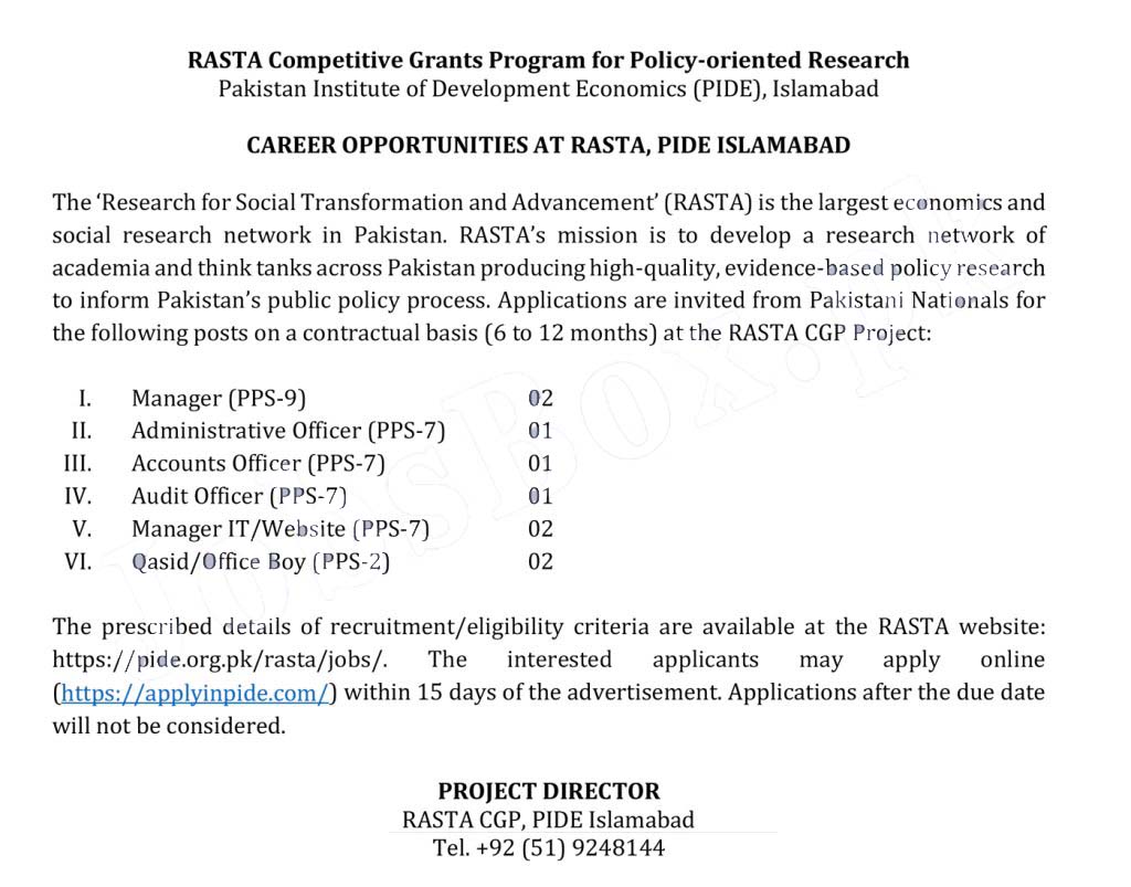 Pakistani Institute of Development Economics PIDE Jobs 2022