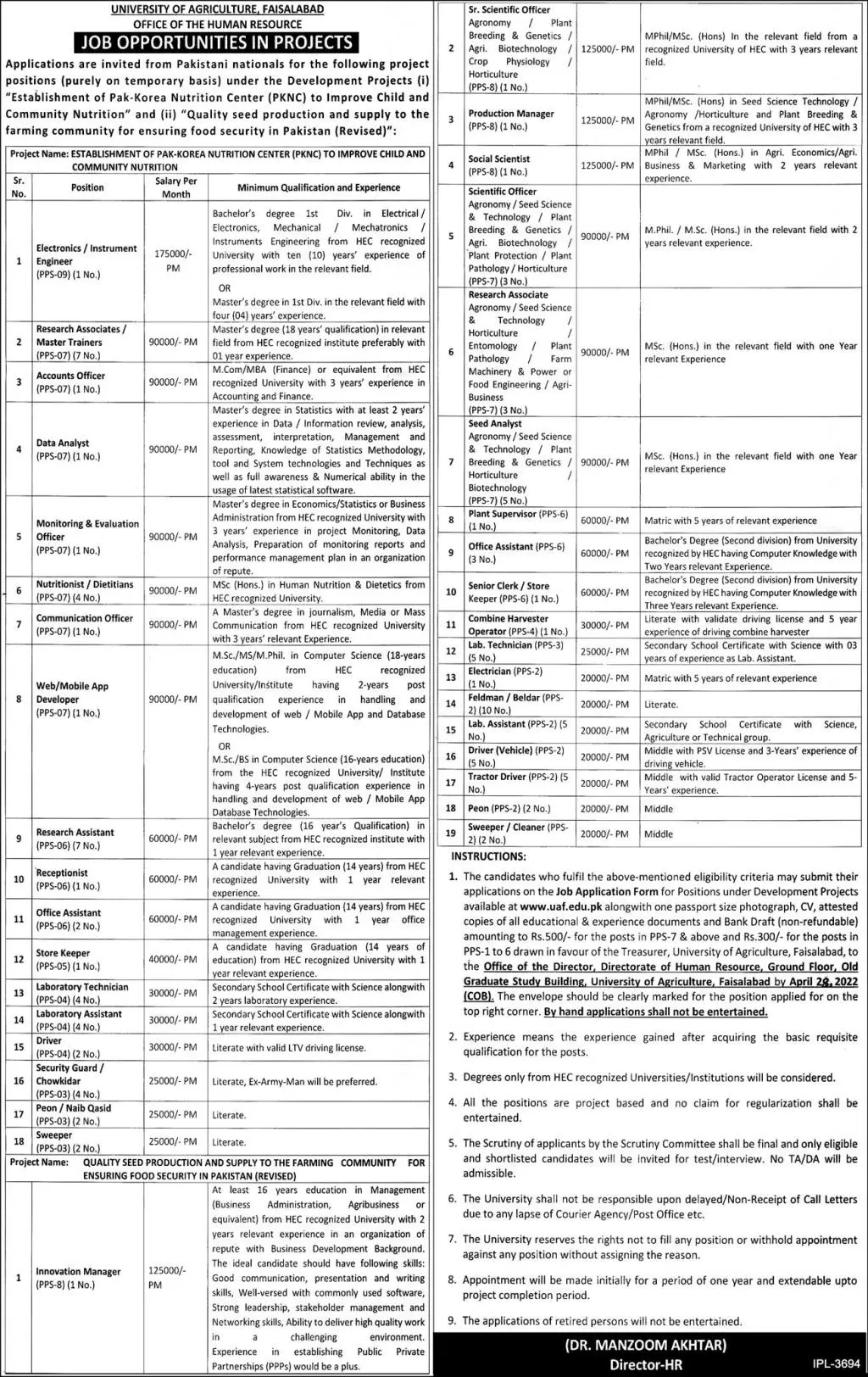 University of Agriculture Faisalabad Jobs 2022