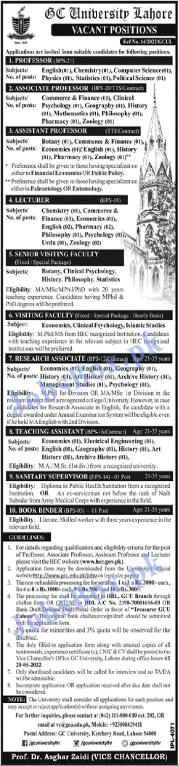 GC University Lahore Jobs 2022 Latest