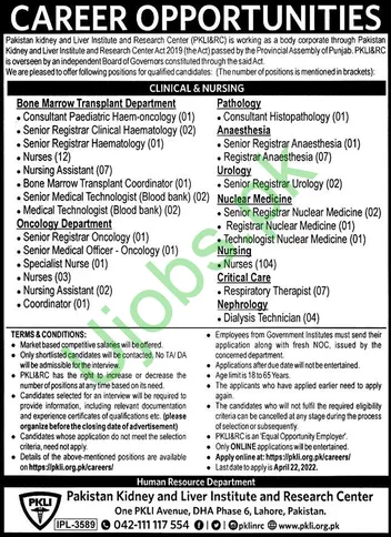 Pakistan Kidney And Liver Institute PKLI Jobs 2022 