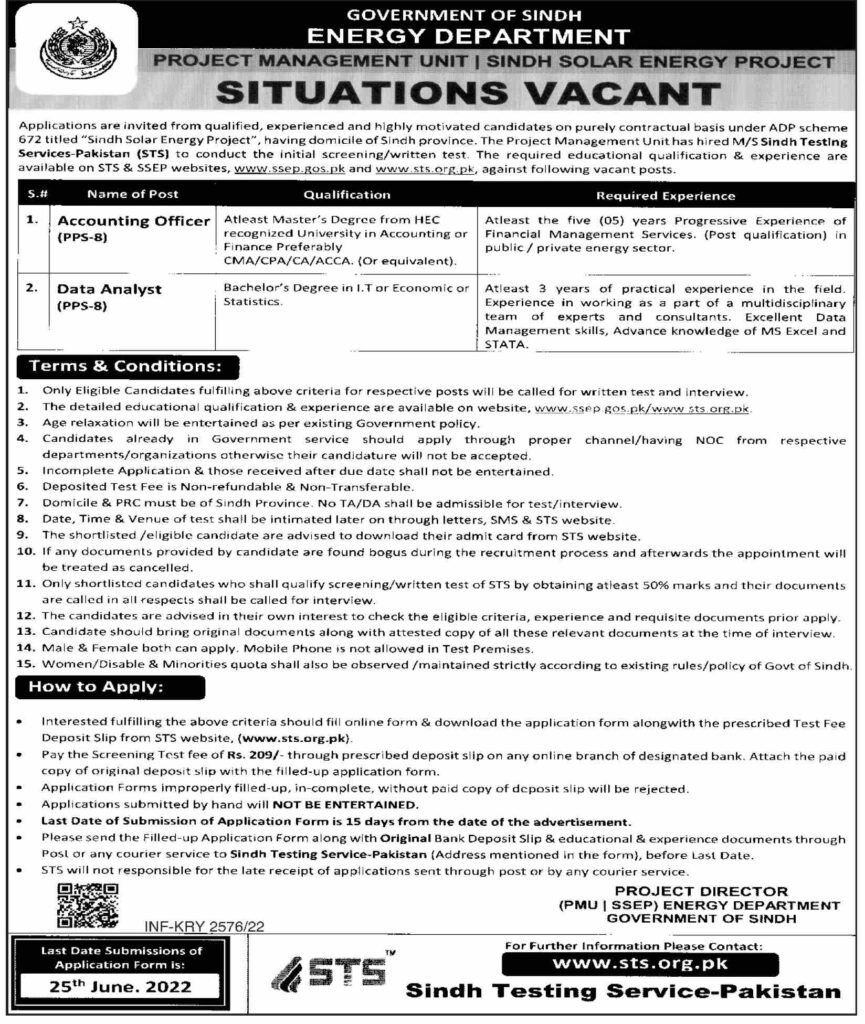 Energy Department Sindh Jobs 2022