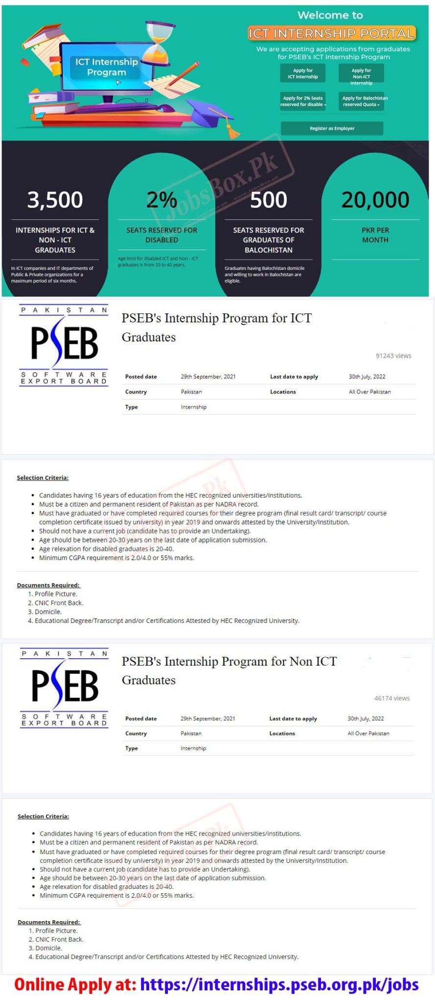 Pakistan Software Export Board PSEB Internships Jobs 2022