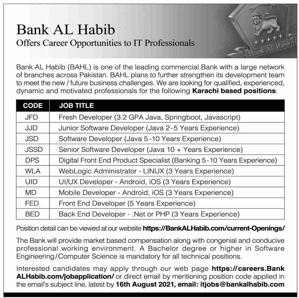 Bank Al Habib Jobs 2022