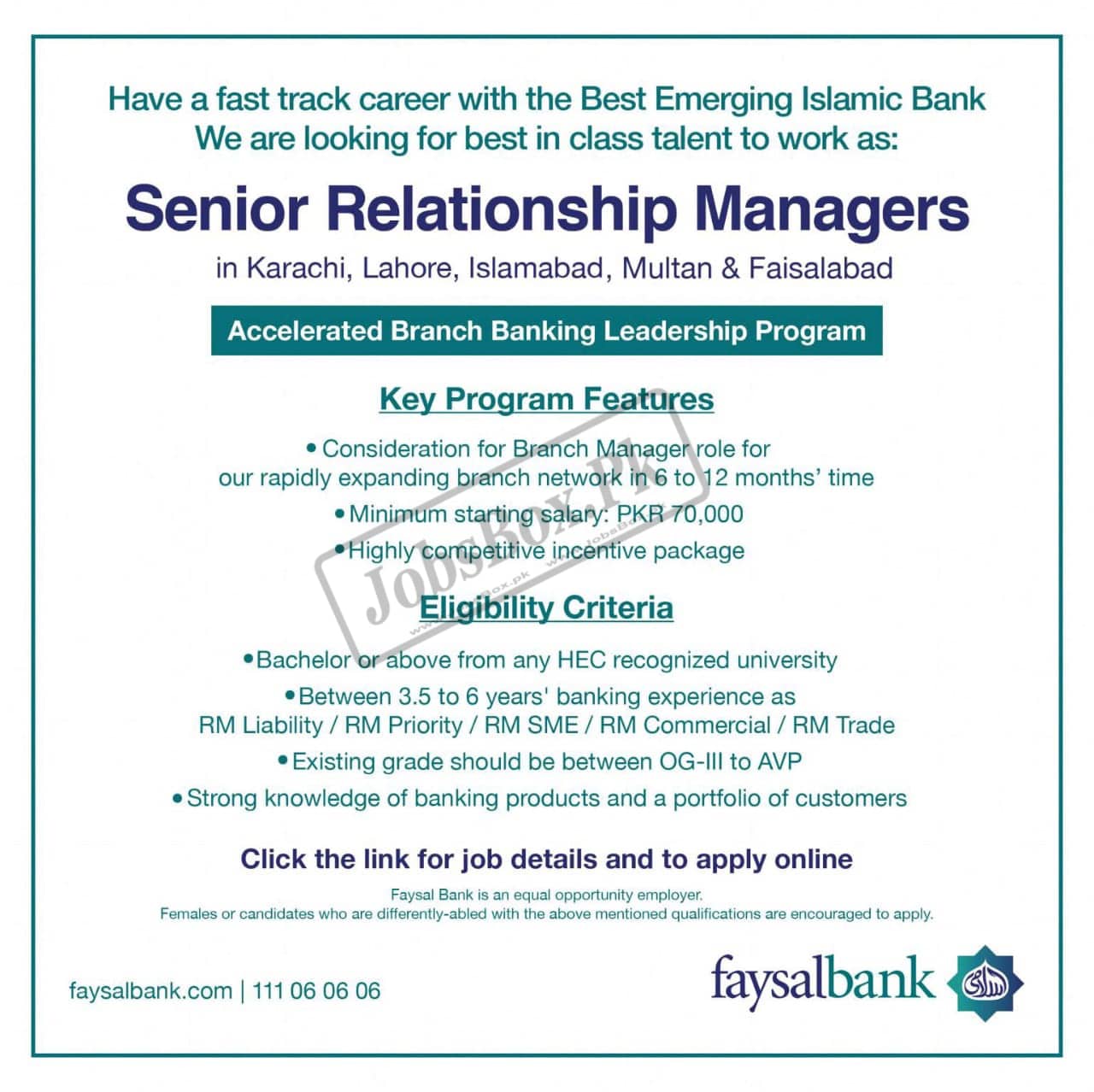 Faysal Bank New Jobs 2022 for Senior Relationship Managers