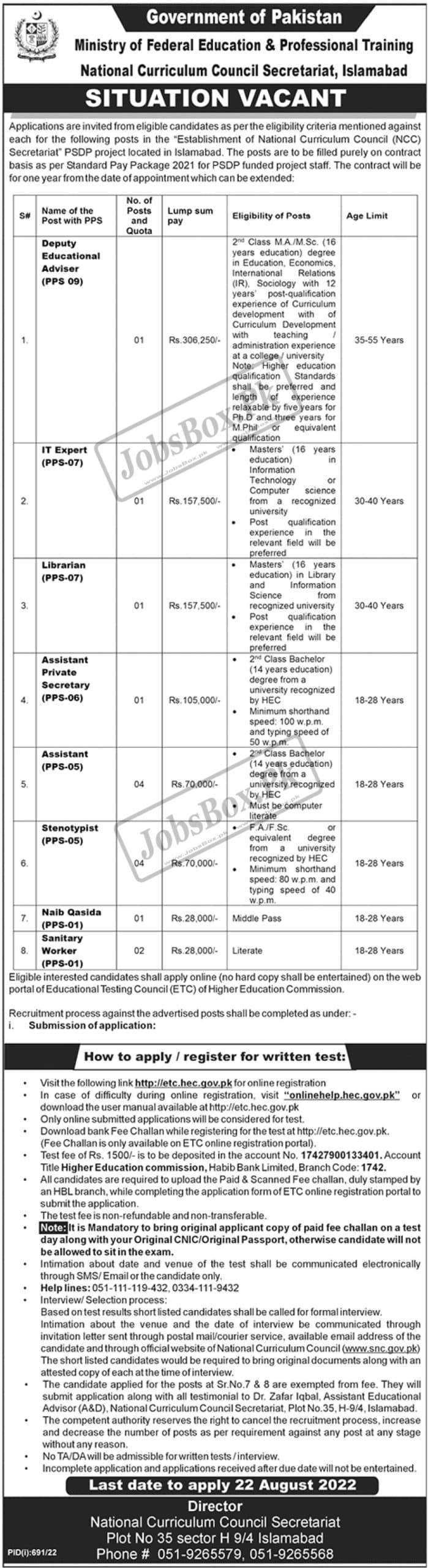 Ministry of Federal Education & Professional Training New Jobs 2022