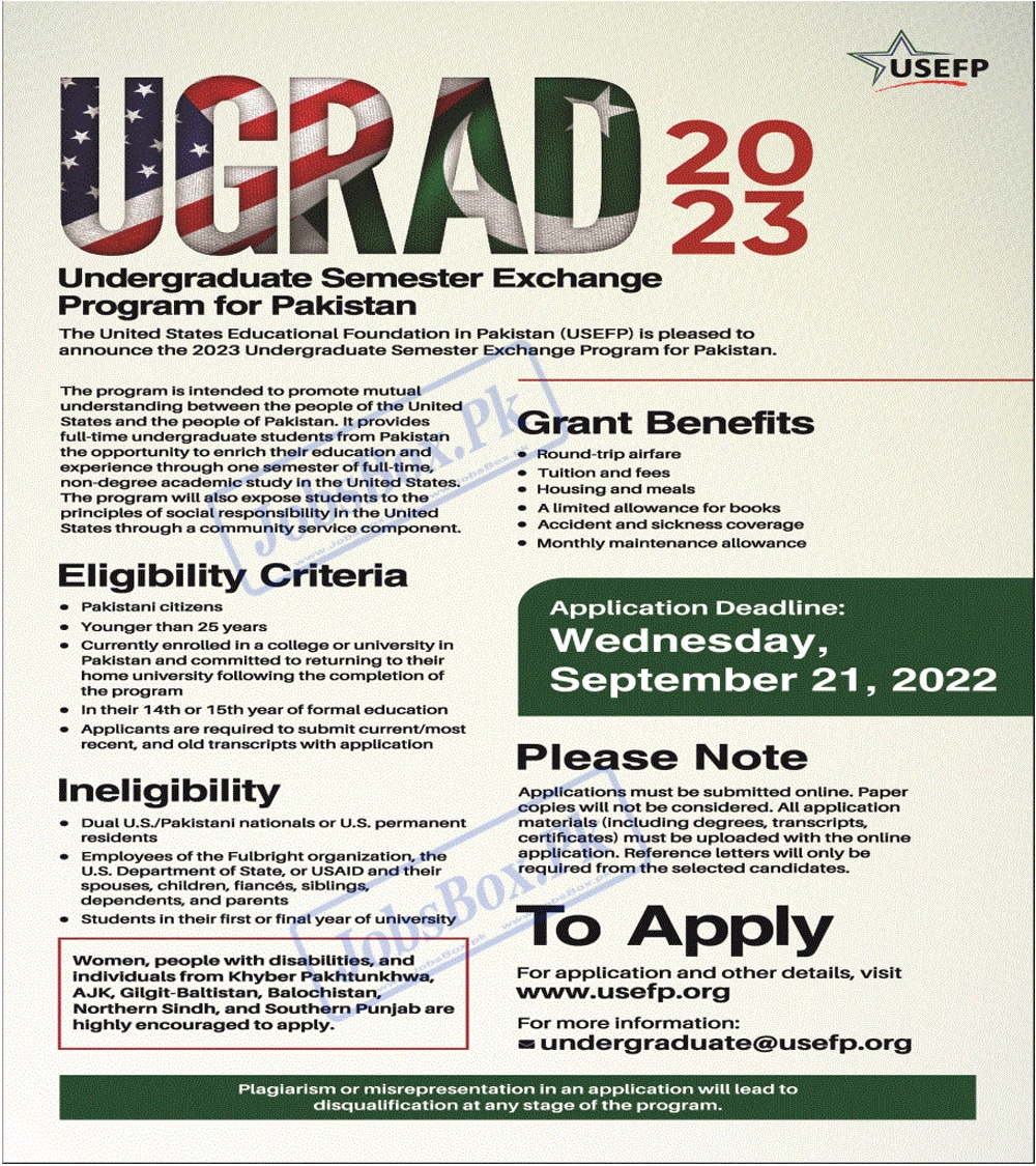 Undergraduate Semester Exchange Program Jobs 2022 for Pakistan in USA