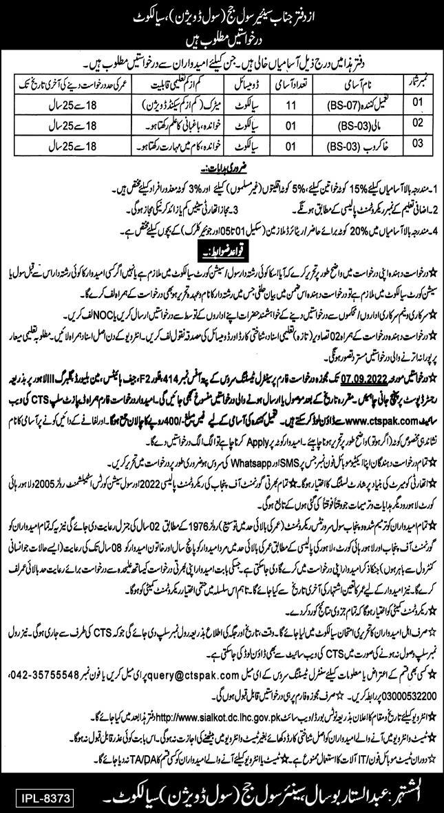 District and Session Court Sialkot Jobs 2022 | Form