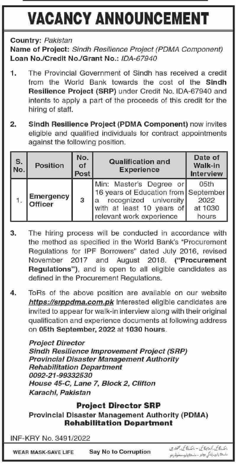 PDMA Sindh Jobs 2022 | Provincial Disaster Management Authority