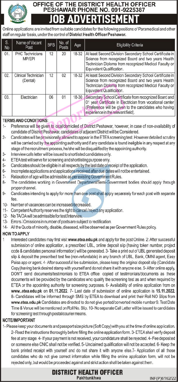 District Health Department Peshawar Jobs 2022
