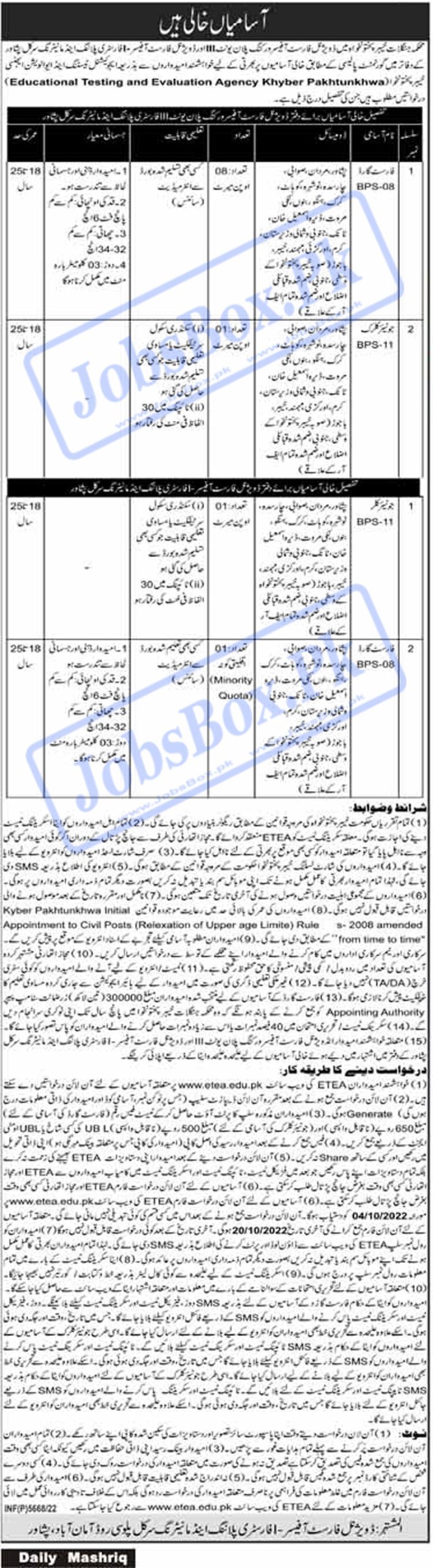 Forest Department KPK Government Jobs 2022