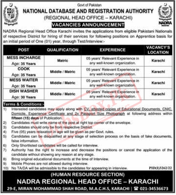 NADRA Regional Head Office Karachi Jobs 2022