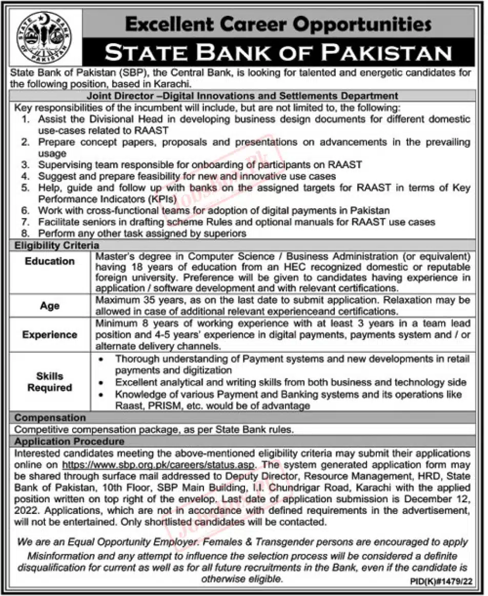 State Bank of Pakistan Jobs 2022