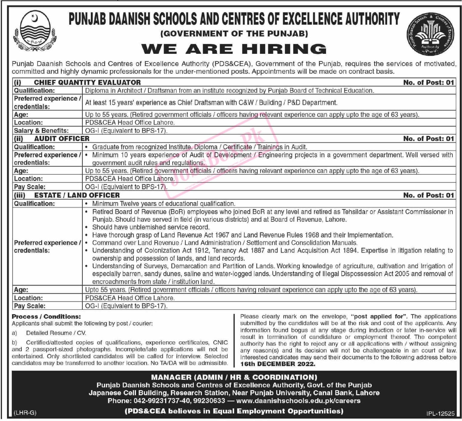Punjab Daanish Schools & Centers of Excellence Authority Jobs 2022