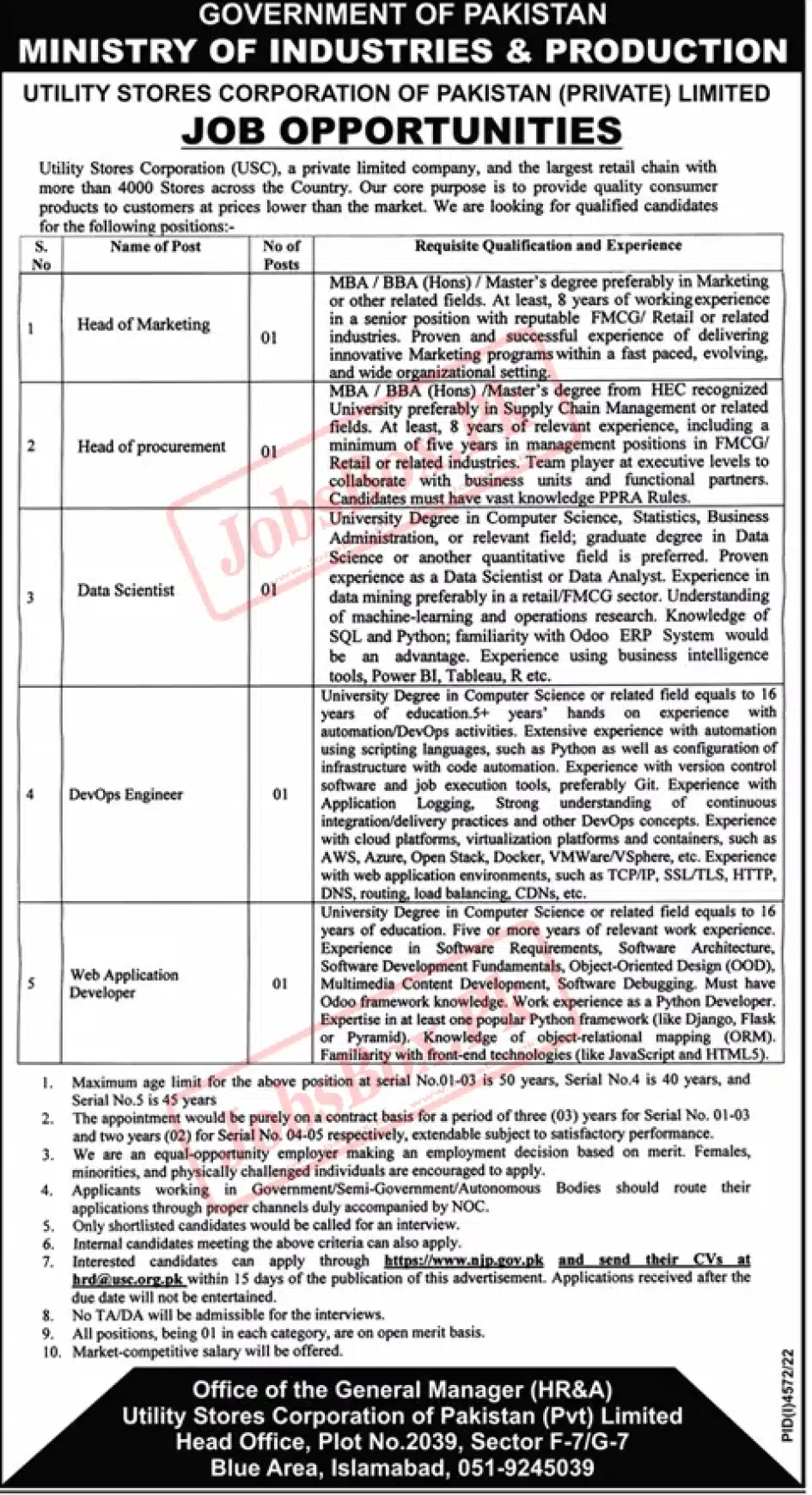 Industries and Production Ministry of Pakistan Jobs 2023