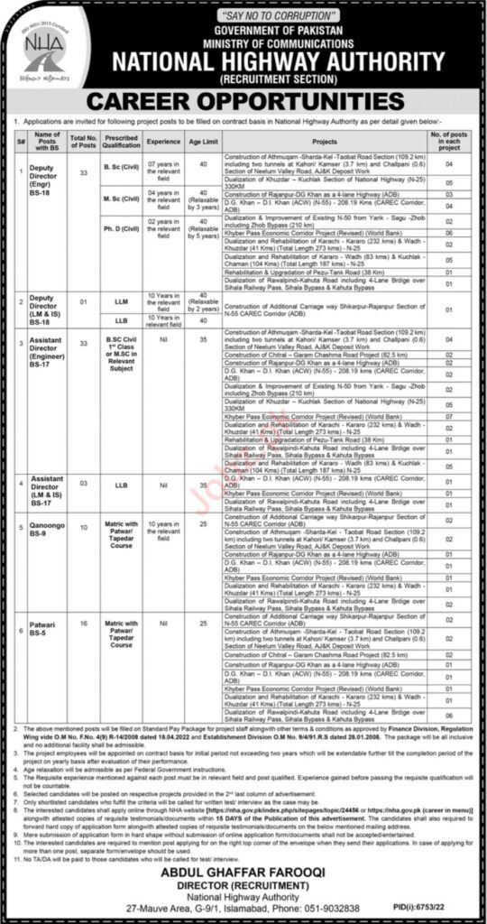 National Highway Authority NHA Management Islamabad Jobs 2023
