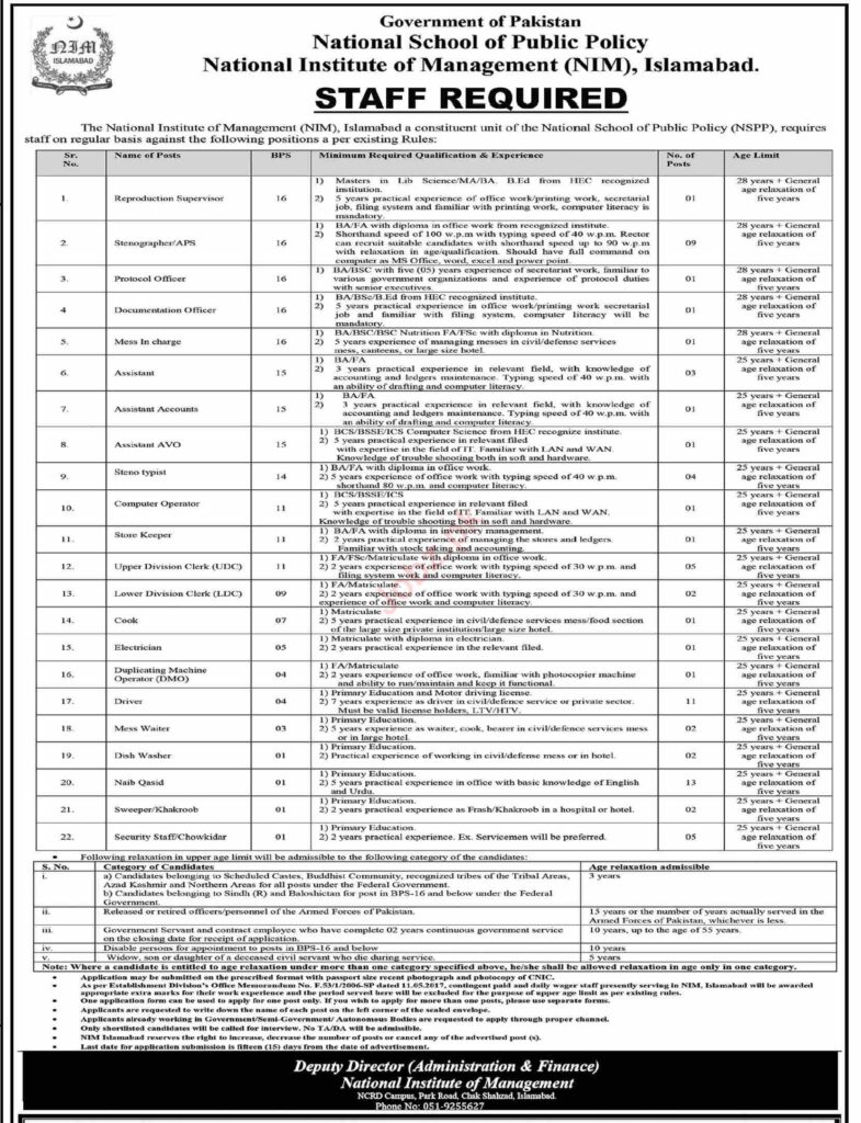 National School Of Public Policy NIM Islamabad Jobs 2023
