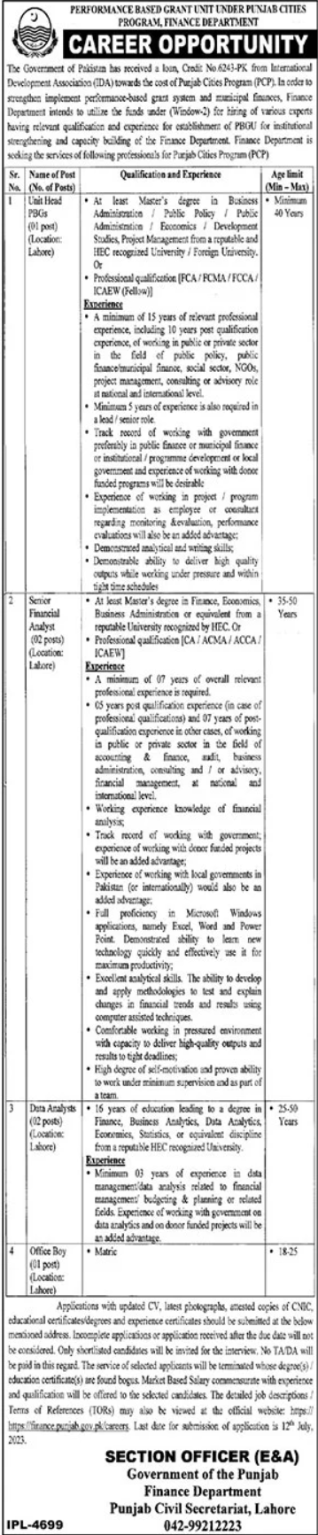 Finance Department Government of Punjab Jobs 2023