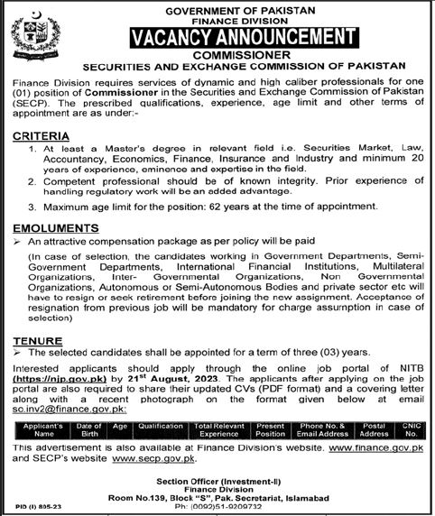 Finance Division Islamabad Jobs 2023 New Vacancies