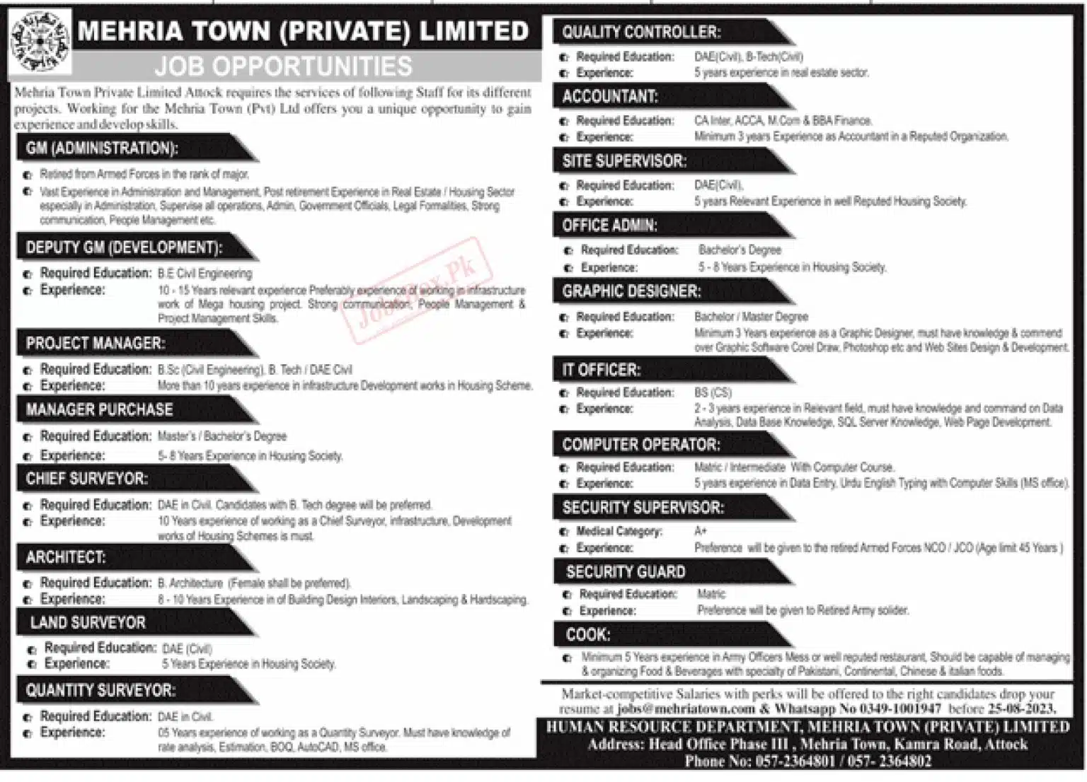 Mehria Town Private Limited Jobs 2023 New Vacancies