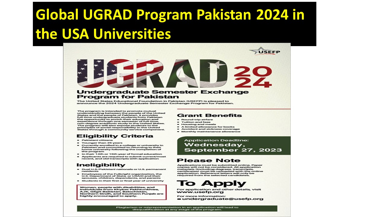 Global UGRAD Program Pakistan 2024 in the USA Universities