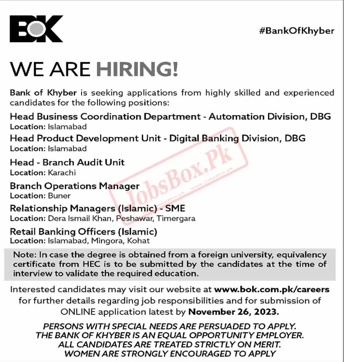 Bank of Khyber BOK Latest Advertisement Jobs 2023
