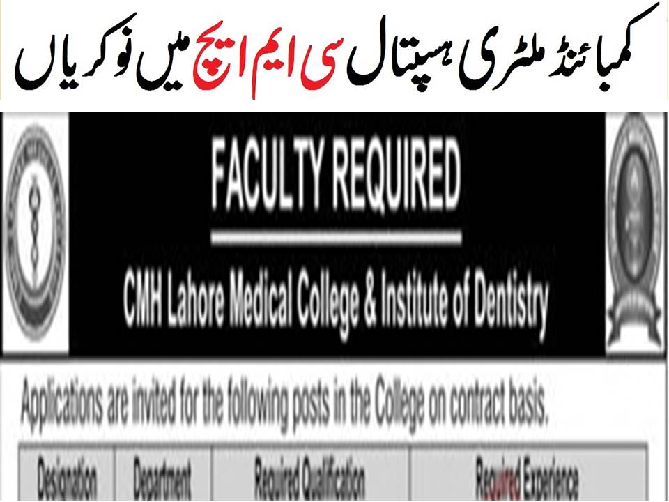 Combined Military Hospital CMH Lahore Latest Advertisement Jobs 2023