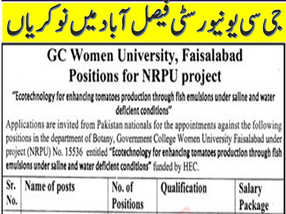 GC Women University Faisalabad Latest Advertisement Jobs 2023