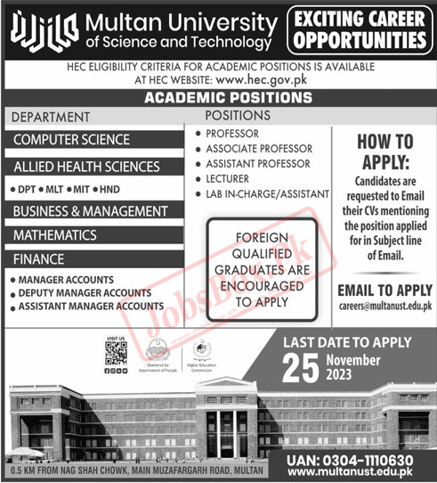 Multan University of Science and Technology Latest Advertisement Jobs 2023