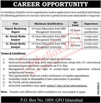 PO Box No 1009 GPO Islamabad Latest Advertisement Jobs 2023