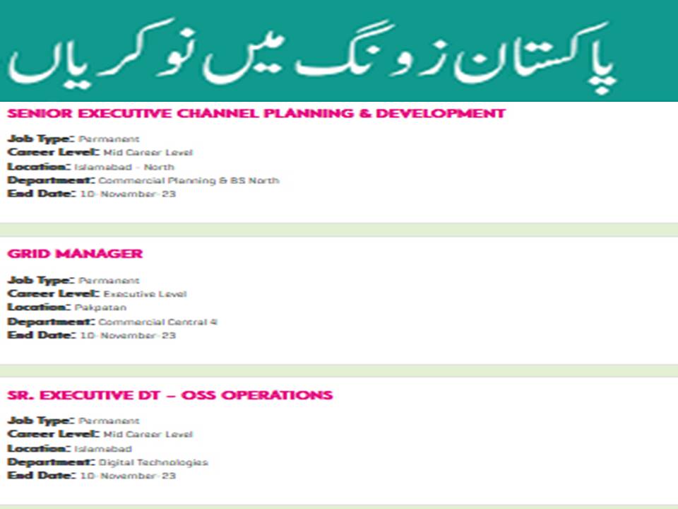 Zong Pakistan Latest Advertisement Jobs 2023