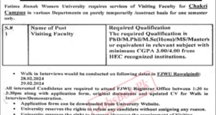 Job Opportunities at Fatima Jinnah Women University Rawalpindi in 2024