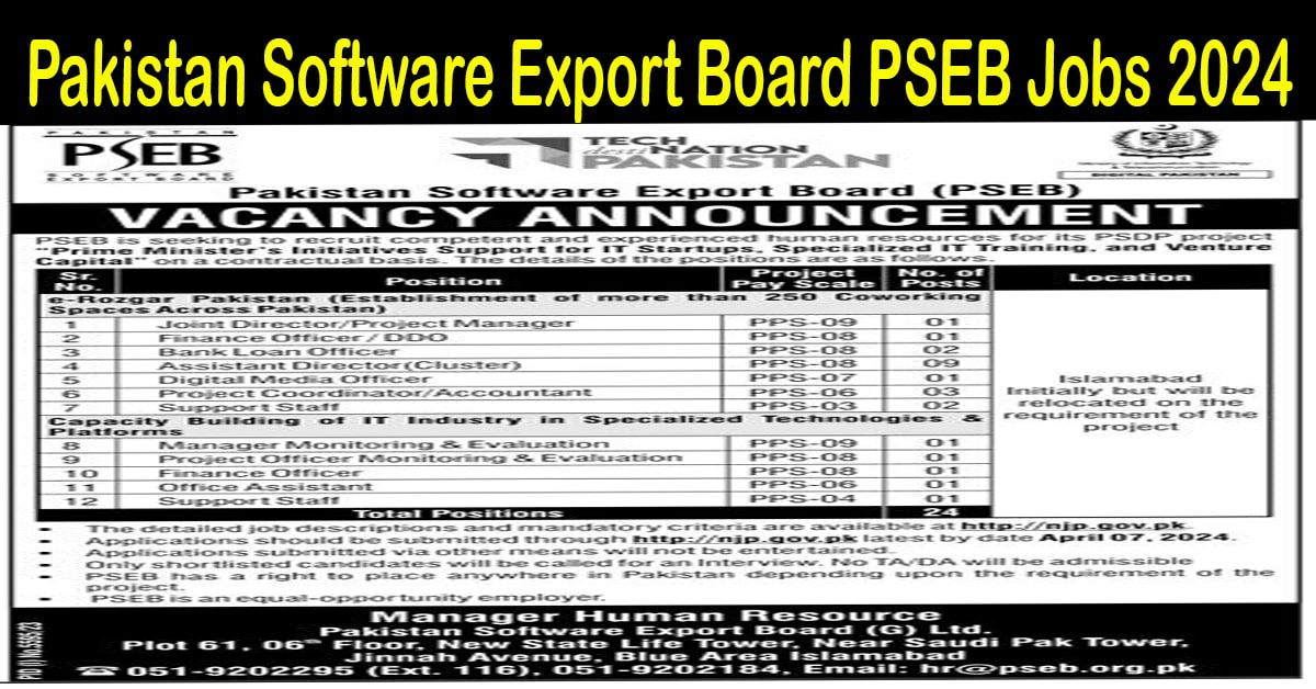 Pakistan Software Export Board PSEB Jobs 2024