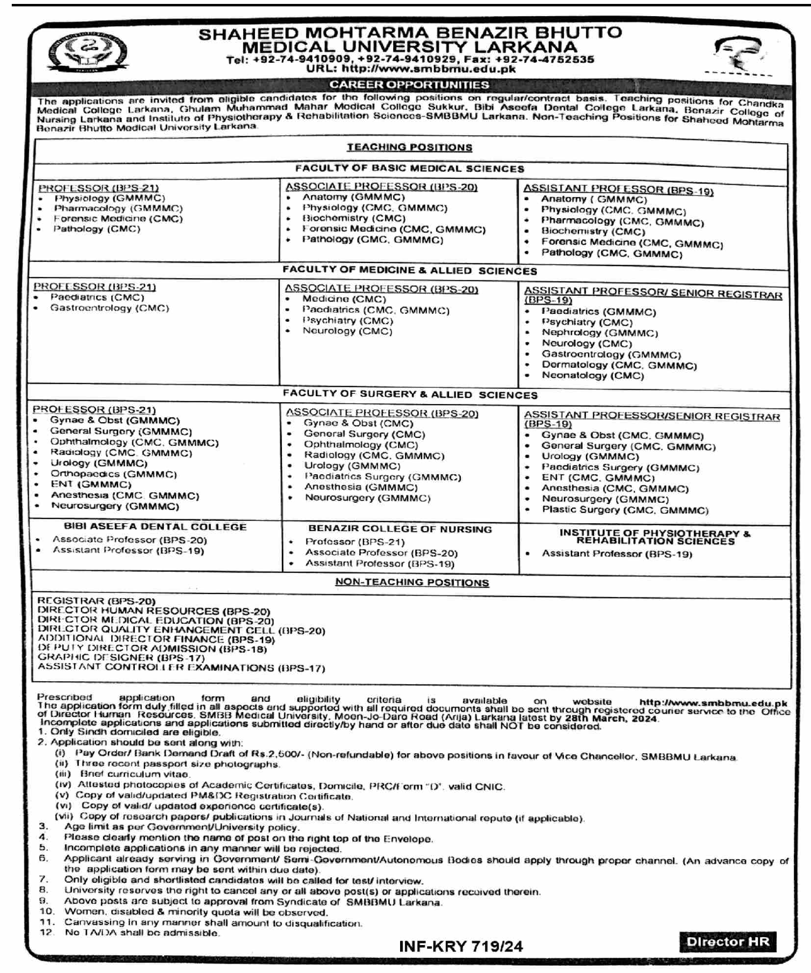 Shaheed Mohtarma Benazir Bhutto Medical University Jobs March 2024
