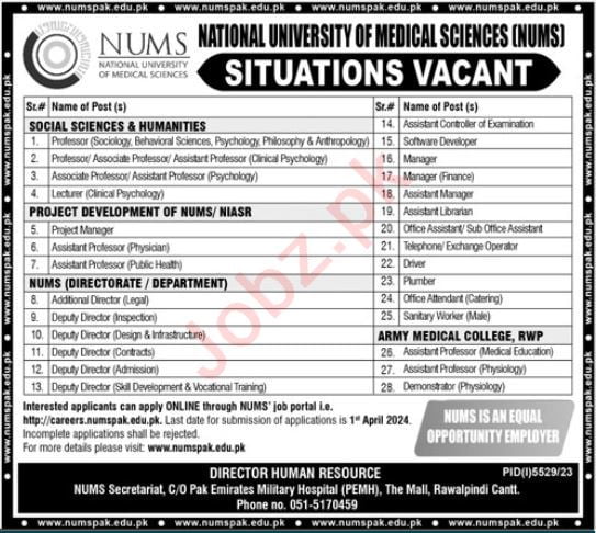 نیشنل یونیورسٹی آف میڈیکل سائنسز میں 2024 کی نئی نوکریاں