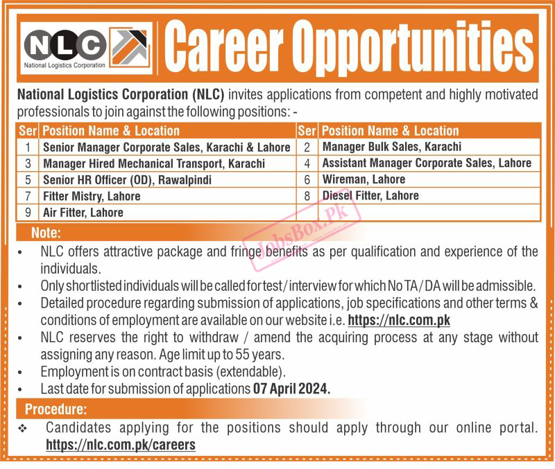 NLC Jobs 2024 National Logistics Cell