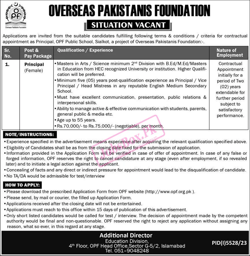 OPF Jobs March 2024 Overseas Pakistanis Foundation