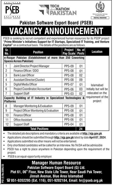 پاکستان سافٹ ویئر ایکسپورٹ بورڈ (PSEB) میں 2024 کی نئی نوکریاں 