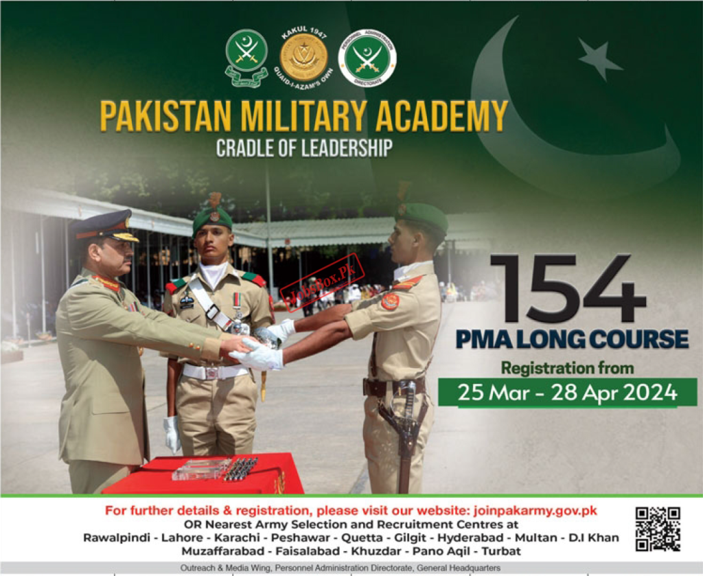 Pakistan Military Academy PMA 154 Long Course Jobs 2024
