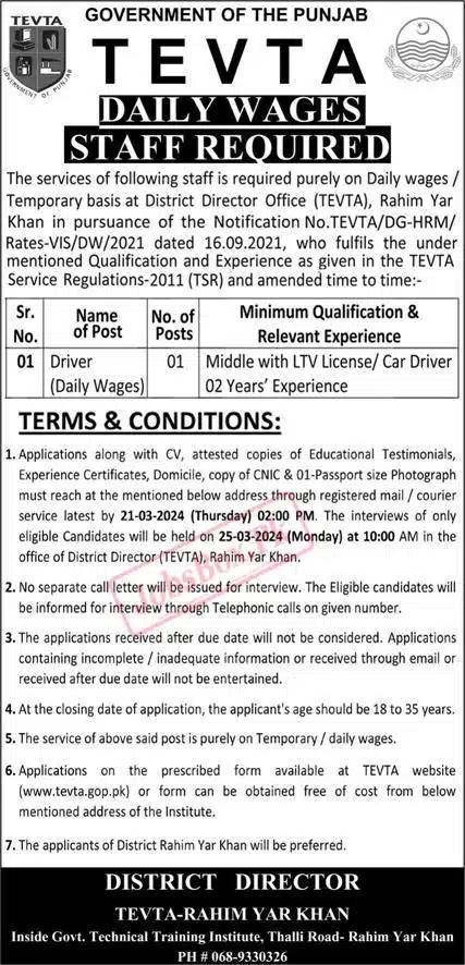TEVTA Punjab Jobs March 2024