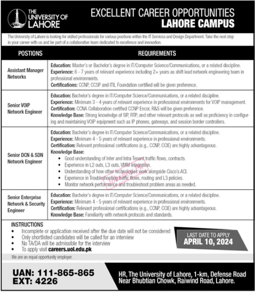 UOL University of Lahore Jobs 2024