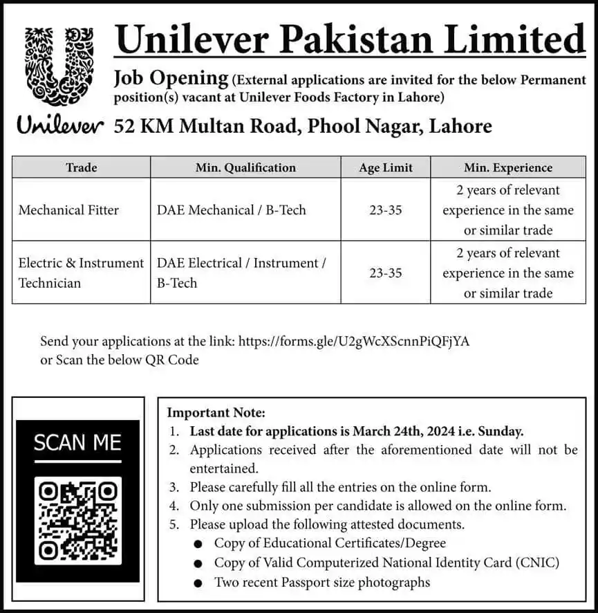 Unilever Pakistan Limited Jobs March 2024
