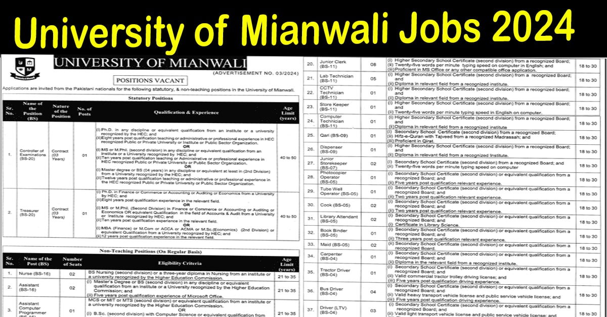 University of Mianwali jobs 2024