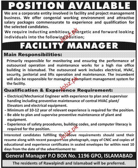 Manager Facility Maintenance Services 2024