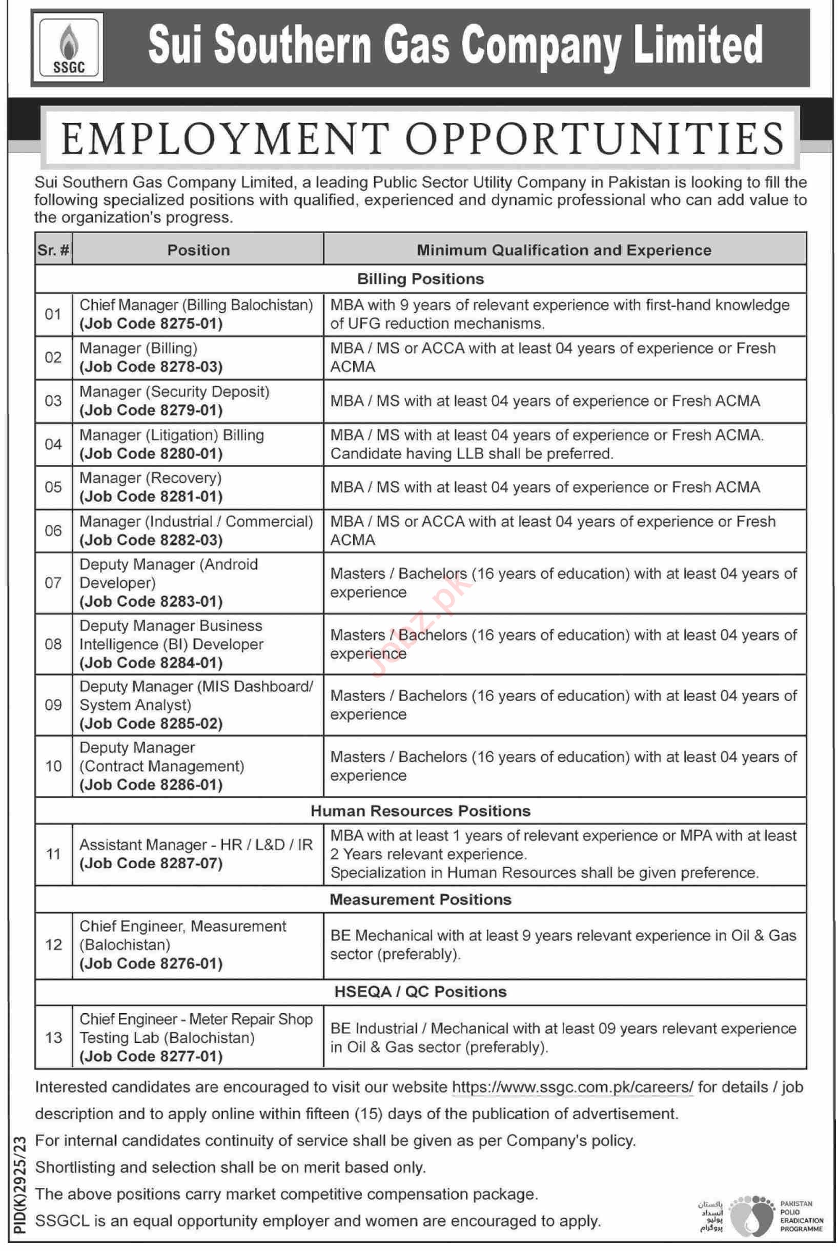 Jobs Available At Sui Southern Gas Company Limited SSGC 2024