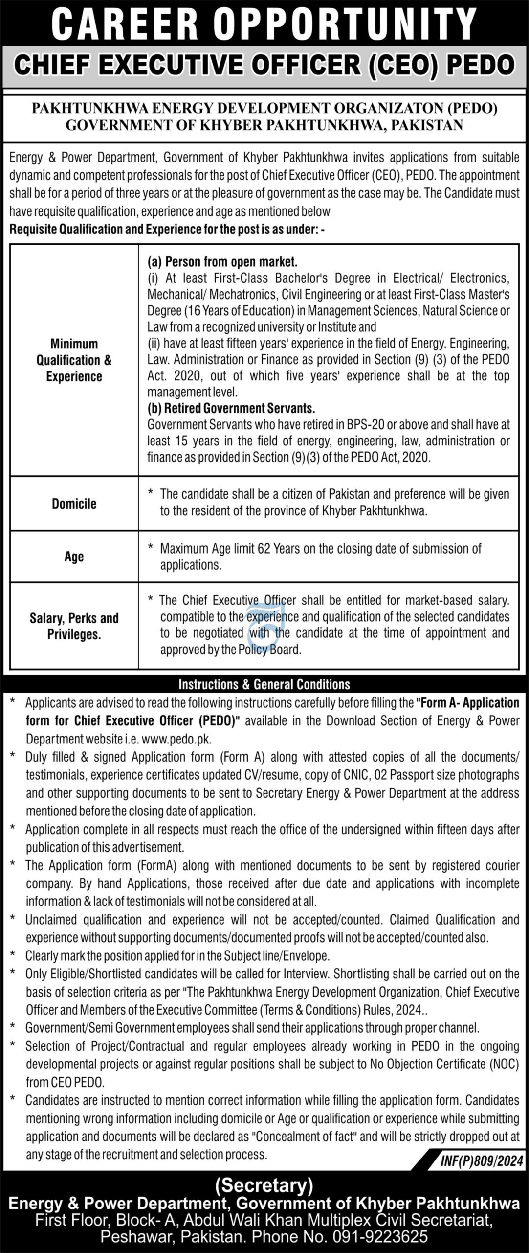 Job Vacancy At Pakhtunkhwa Energy Development Organization 2024