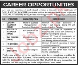 Mall Of Sargodha Jobs 2024