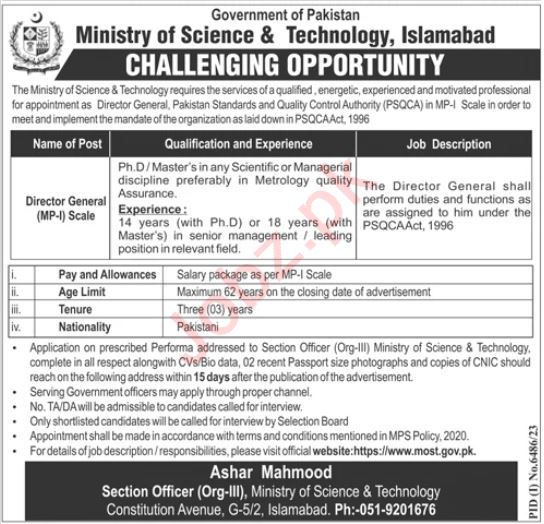 Ministry Of Science And Technology Jobs 2024